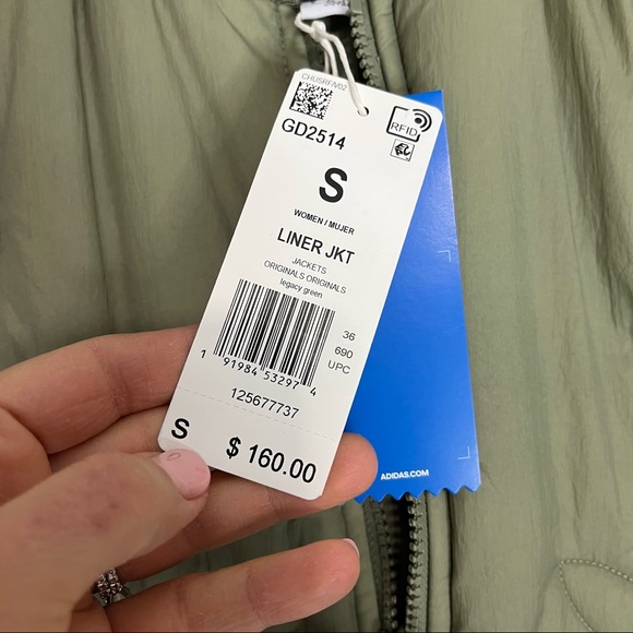 14) NWT ADIDAS Originals Trefoil Green Oversized Bomber Liner Jacket Size Small - Picture 14 of 16